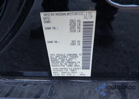 2019 Nissan Altima 2.5 S z USA, uszkodzony, nr VIN 1N4BL4BV0KN315697